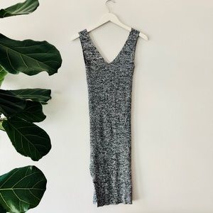 Heather grey ribbed knit midi dress w/ deep v back